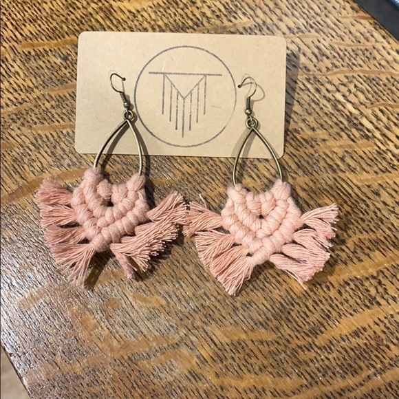 Jewelry - New! Handmade Pink Macrame earrings